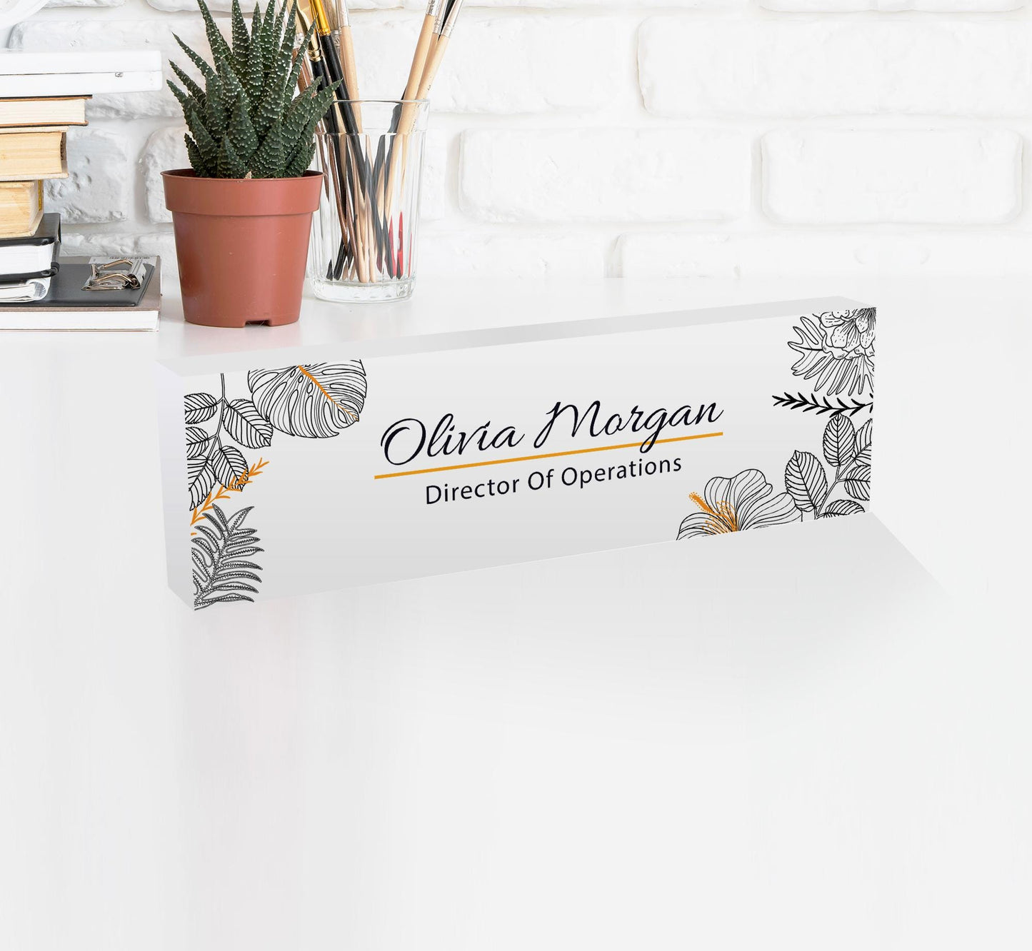 Personalized Acrylic Name Block White Color , Minimal Executive Desk CEO Sign New Job Office Decor Graduate Promotion