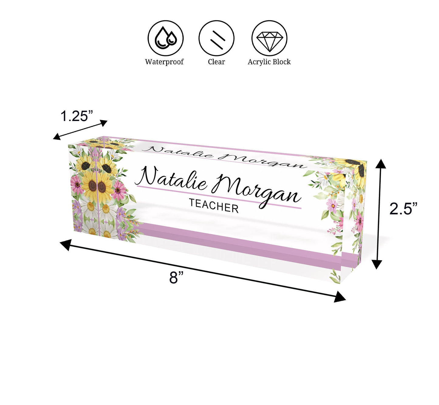 Personalized name plate, office desk gifts, name plate for graduation, glassacrylic, name plaque, nurse gift, gift new office, flower