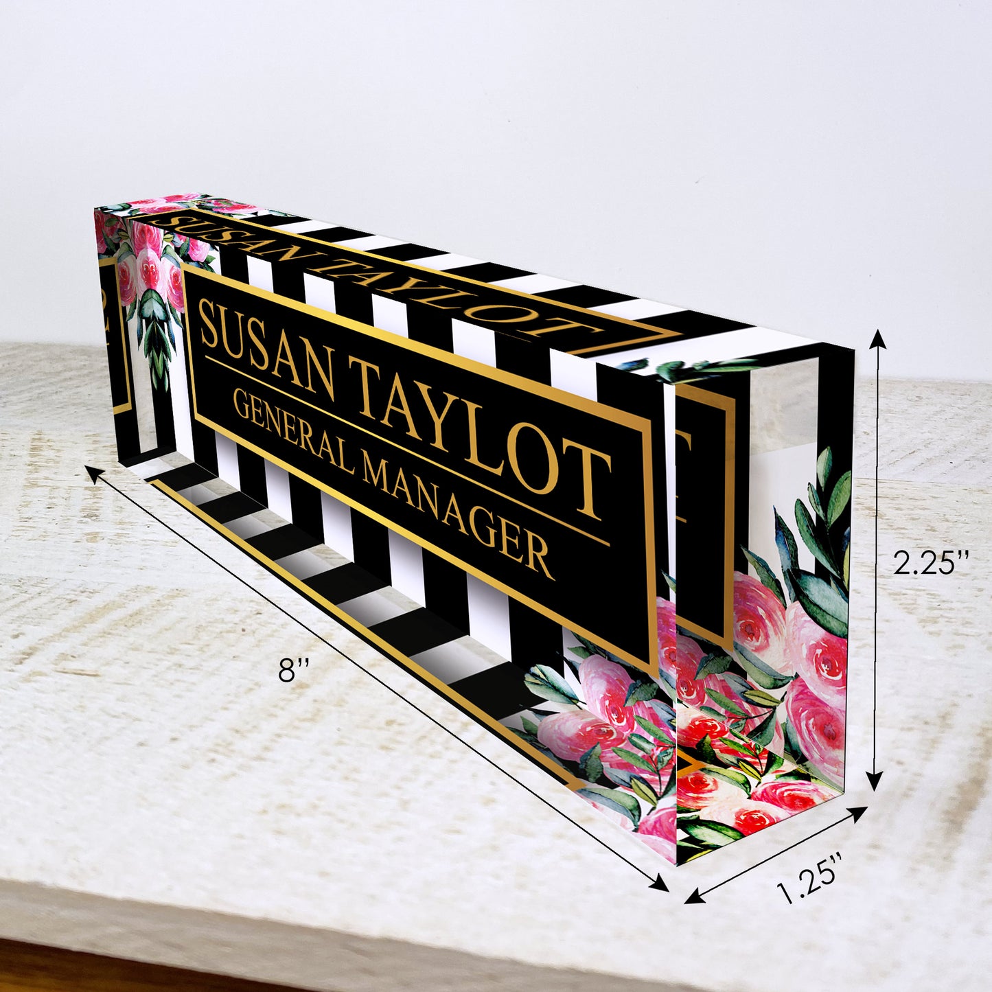 Personalized Desk Name Plate For Office Desk Gold Stripe Design On Acrylic Glass Cute Work Promotion Christmas Customized Gifts Office Decor