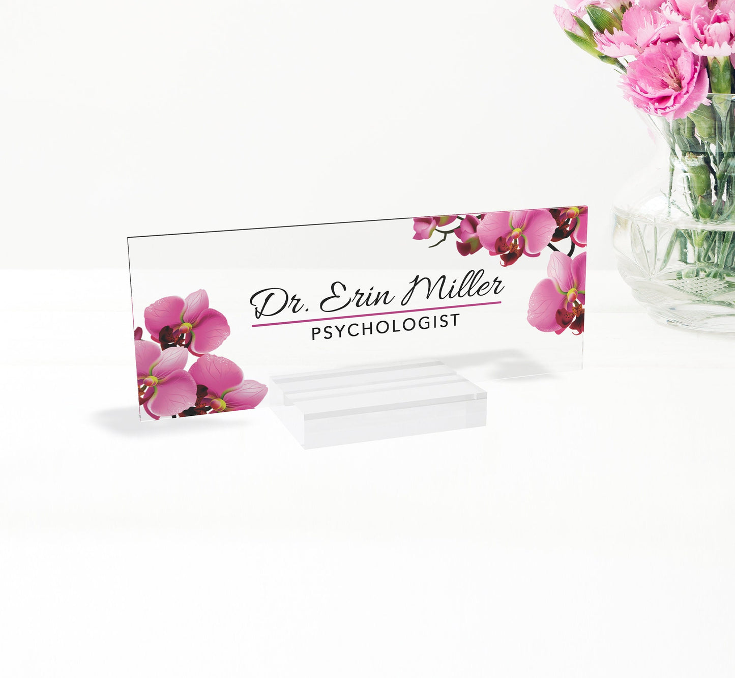 Office desk name plate | custom name plates made from glass-like acrylic | personalized desk accessory