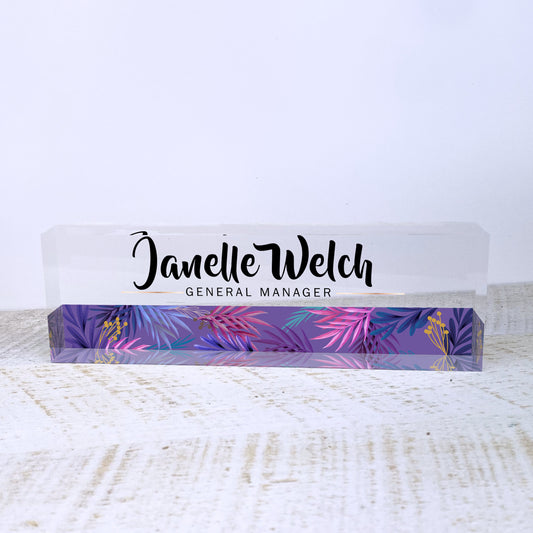 Personalized Desk Name Plate For Office Desk Purple Design On Acrylic Glass Cute Work Promotion Christmas Customized Gifts Office Decor