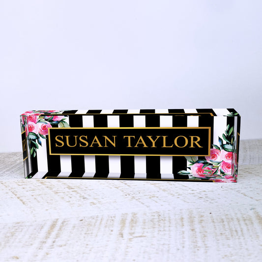 Personalized Desk Name Plate For Office Desk Roses Design On Acrylic Glass Cute Work Promotion Christmas Customized Gifts Office Decor