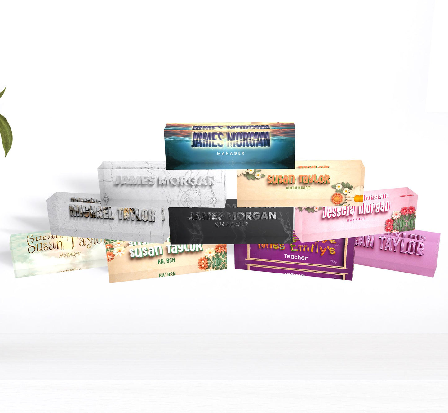 3D Personalized Acrylic Name Plate Desk Sign Plaque Customized Acrylic Plate Gift for Teacher Co-workers Spring Floral
