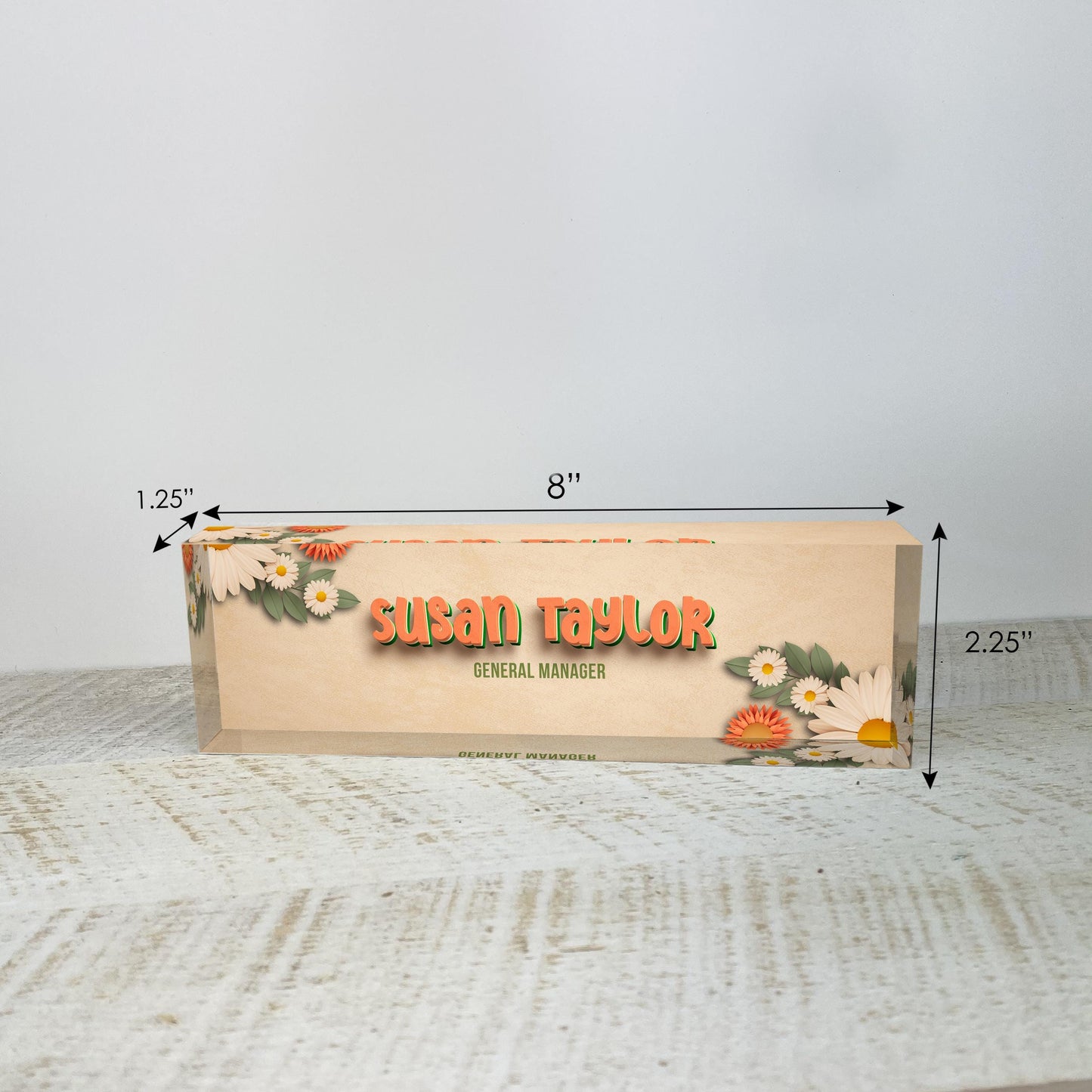 Personalized Name Plate for Desk, Bloom Floral Design On Clear Acrylic Glass, Custom Office Decor Nameplate Sign, Personalized Gift