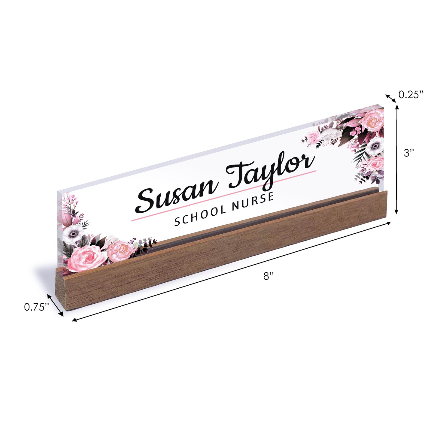 Personalized name plate for desk, Custom name Sign, Office Decor, Rose Flower Clear Acrylic Name Plaque, Gift for Women