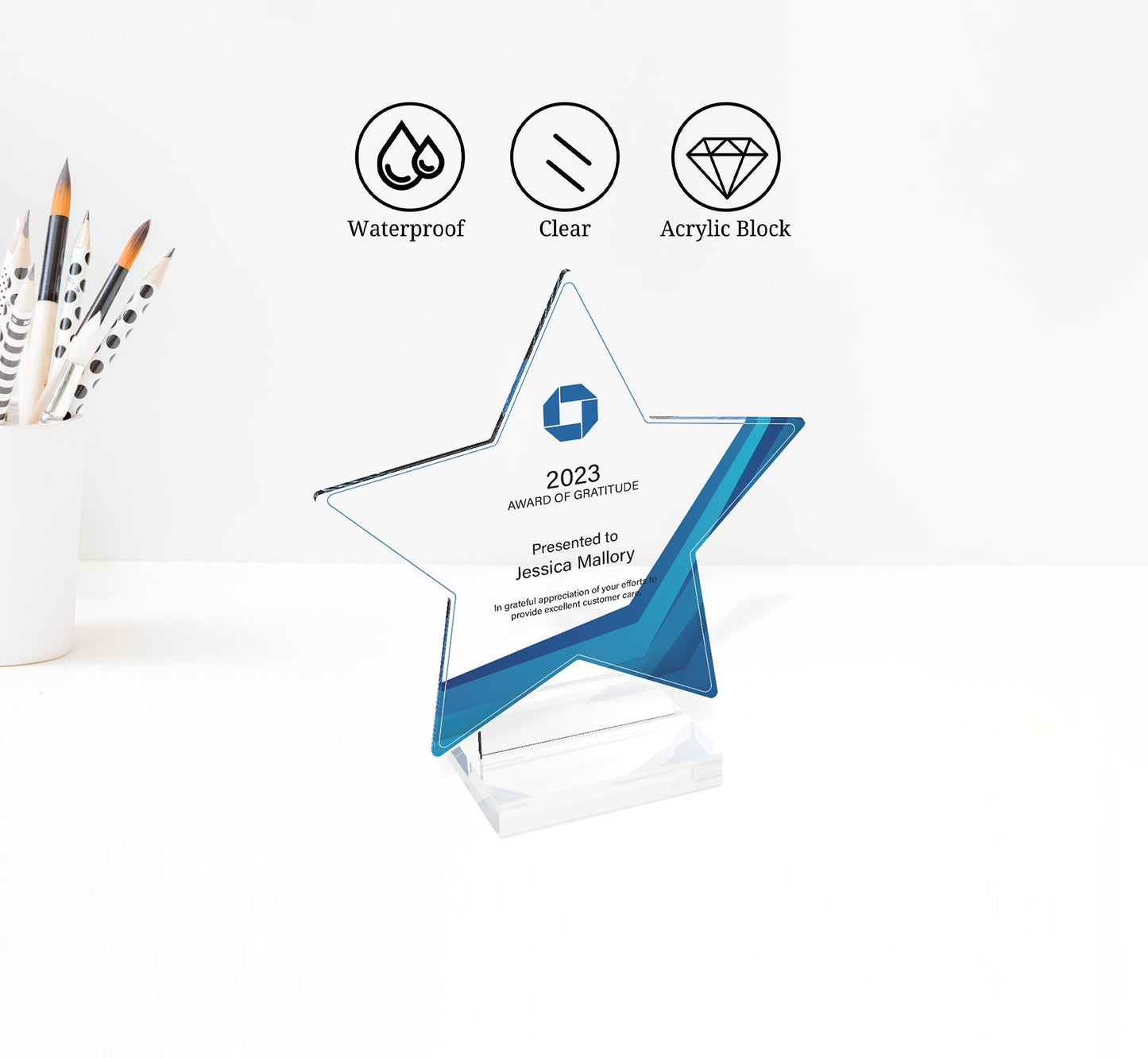 Artblox Personalized star employee of the year or month award engraved glass award corporate trophy award - company awards ceremony plaque