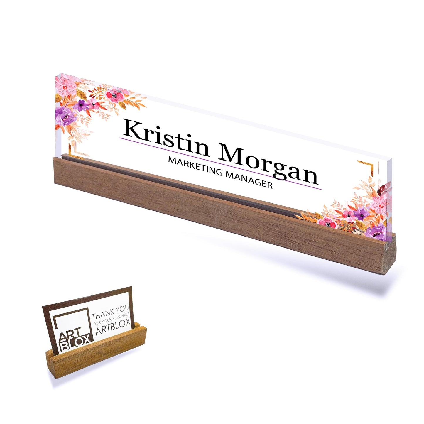 Executive Personalized Desk Name Plate, Custom Engraved Desk Sign, Plaque, Office, Flower Office Sign