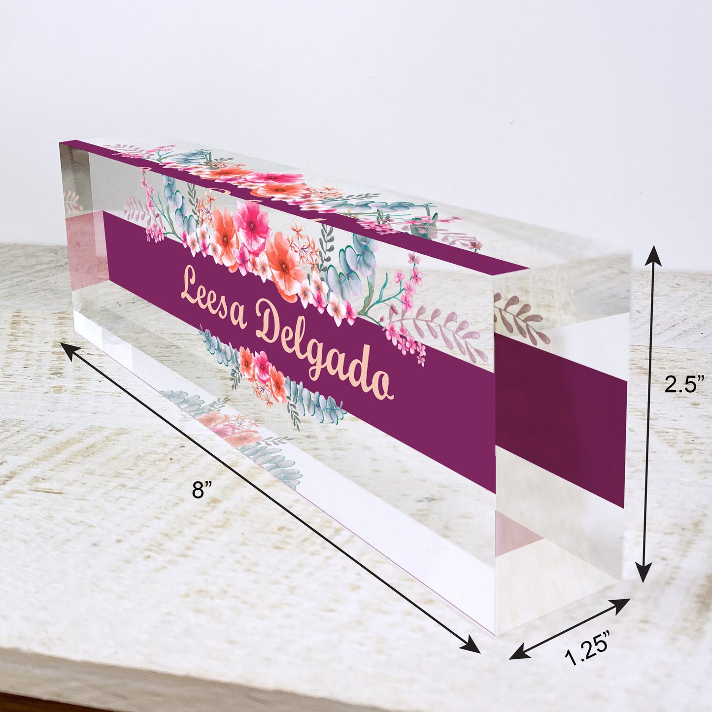 Personalized Name Plate for Desk | Wild Flowers Design On Clear Acrylic Glass | Custom Office Decor Nameplate Sign | Personalized Gift