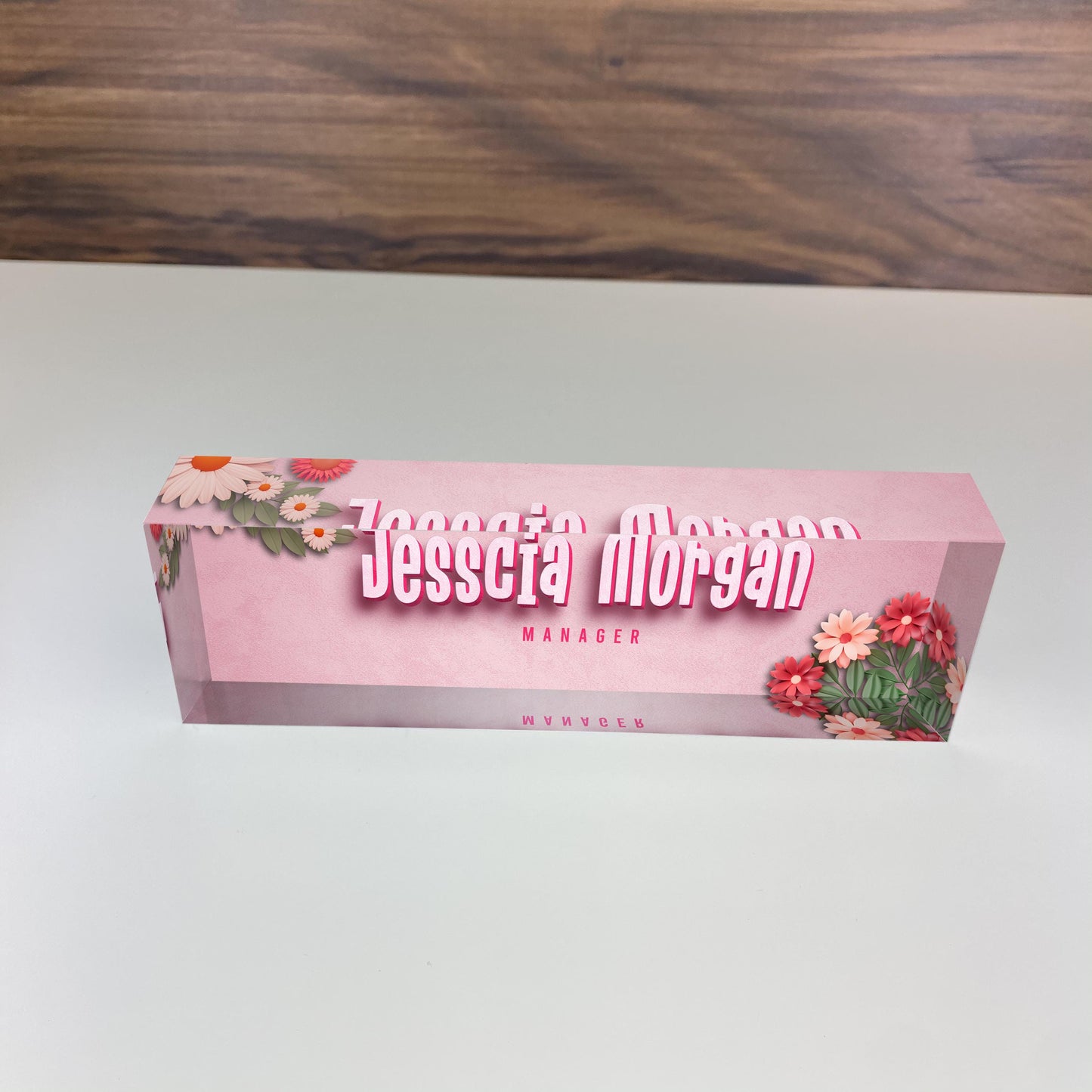 Desk 3D Name Plate, Acrylic Desk Name Plate for Women, Custom Desk Plaque, Professional Gift for Boss, Office Gifts Cherry Floral 3D Text