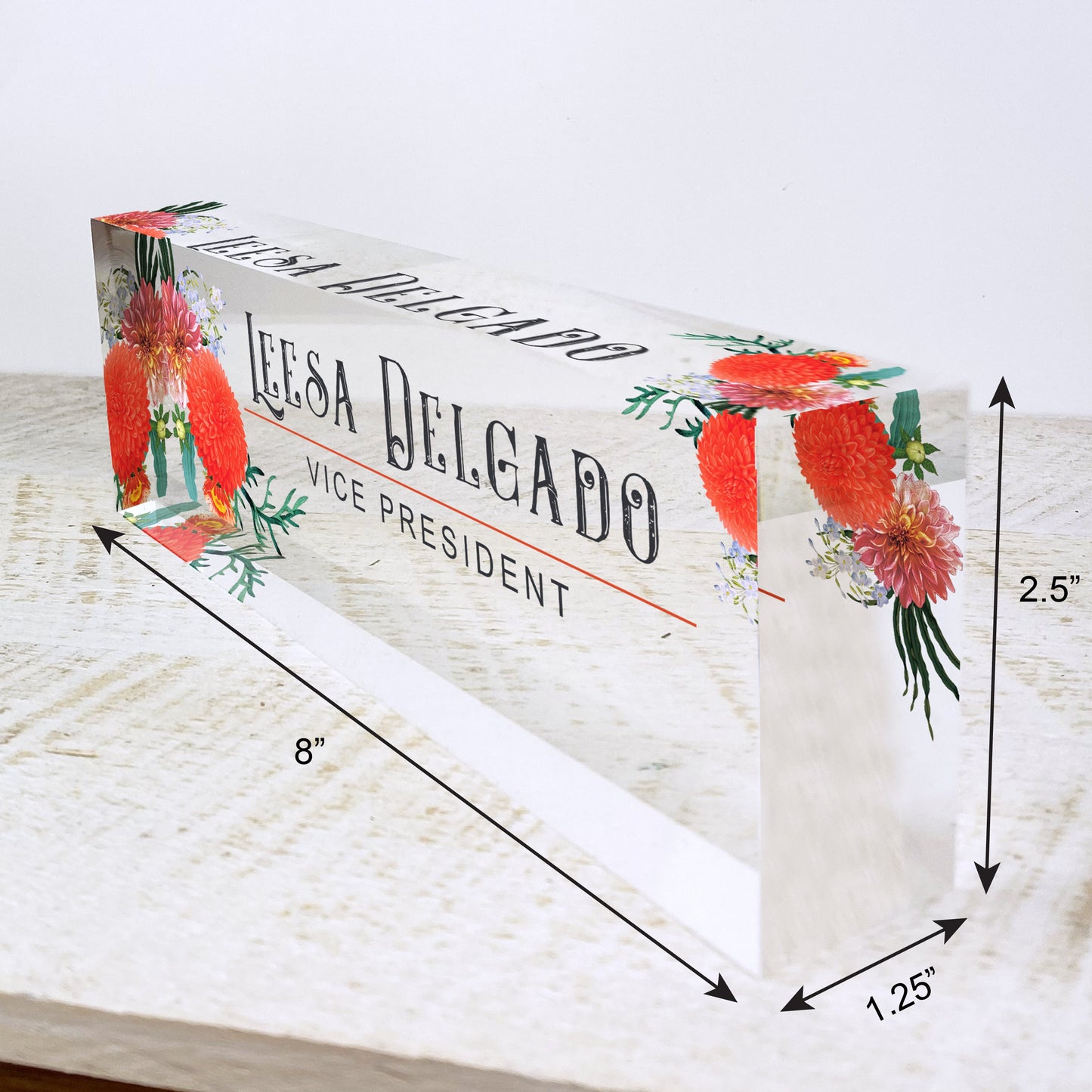 Personalized Desk Name Plate| Autumn Flowers Design Office Desk Decor On Clear Acrylic Glass | Custom Nameplate Sign | Personalized Gift