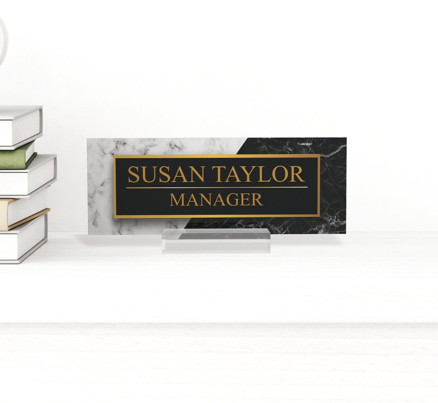 Personalized desk name plate for office Black Marble acrylic glass cute work promotion christmas customized gifts office decor