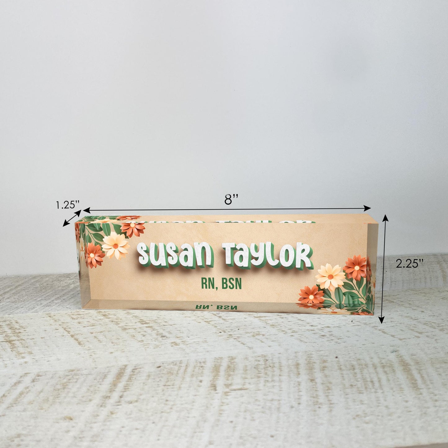 3D Personalized Acrylic Name Plate Desk Sign Plaque Customized Acrylic Plate Gift for Teacher Co-workers Spring Floral