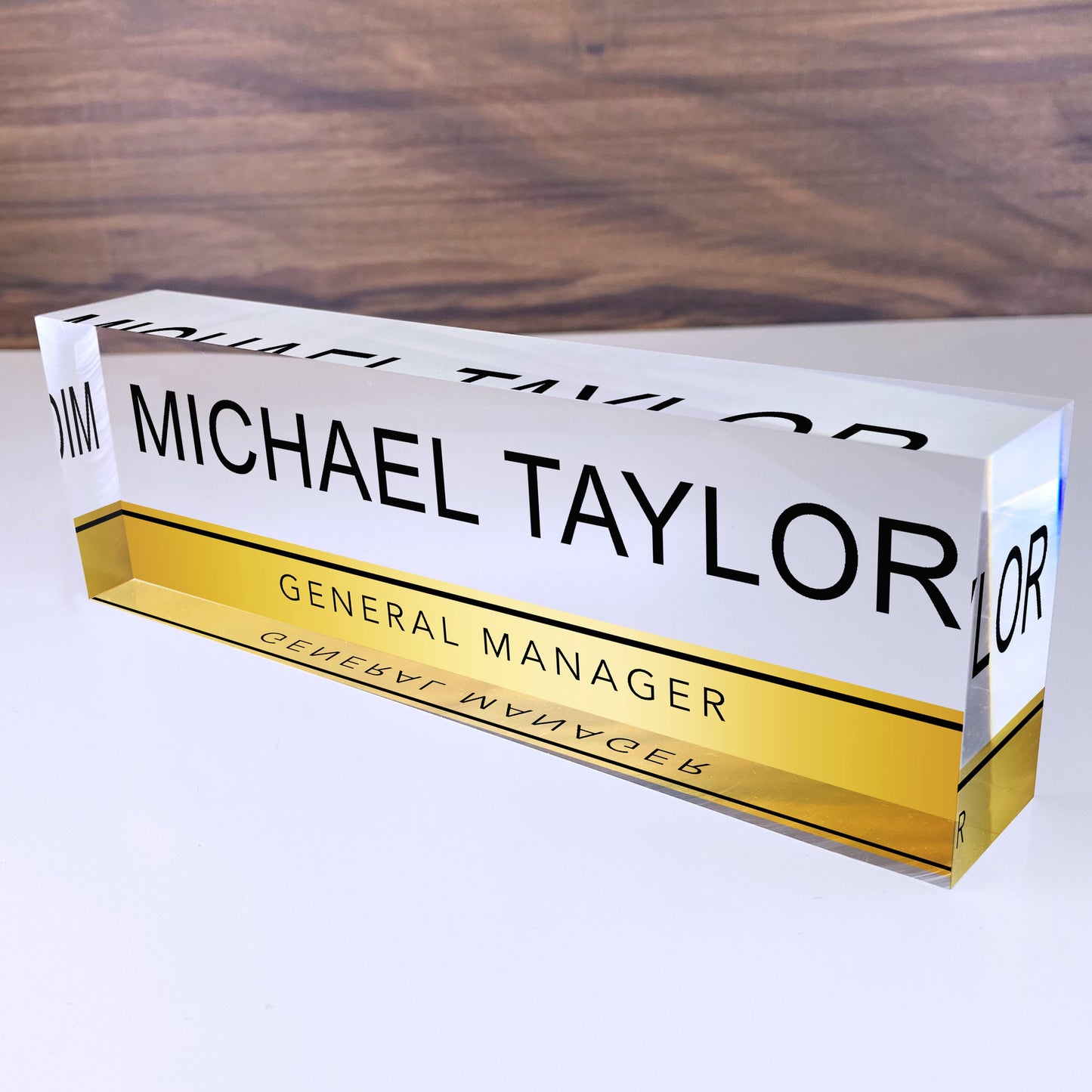 Personalized Desk Name Plate For Office Desk Gold Stripe Design On Acrylic Glass Cute Work Promotion Christmas Customized Gifts Office Decor