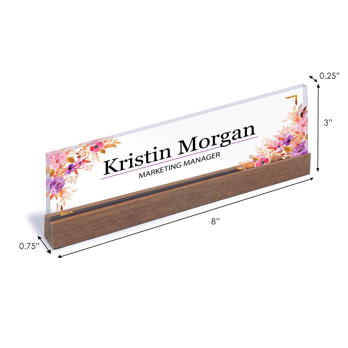Executive Personalized Desk Name Plate, Custom Engraved Desk Sign, Plaque, Office, Flower Office Sign