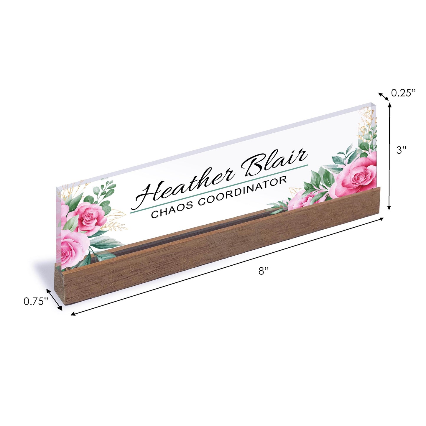 Personalized Name Plate for Desk, Custom Office Decor, pink flower, Coworker Gift, Desk Nameplate, Desk Sign, Office Gift, Promotion Gift