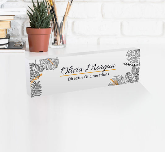 Personalized Acrylic Name Block White Color , Minimal Executive Desk CEO Sign New Job Office Decor Graduate Promotion