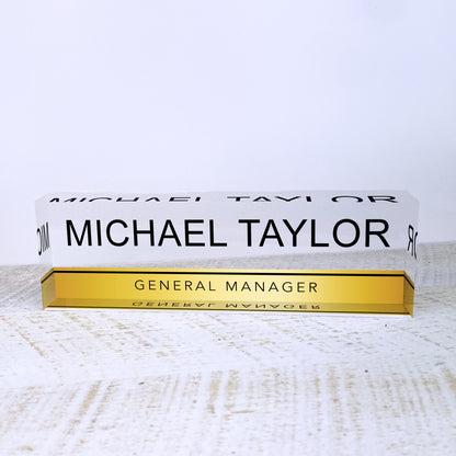 Personalized Desk Name Plate For Office Desk Gold Stripe Design On Acrylic Glass Cute Work Promotion Christmas Customized Gifts Office Decor