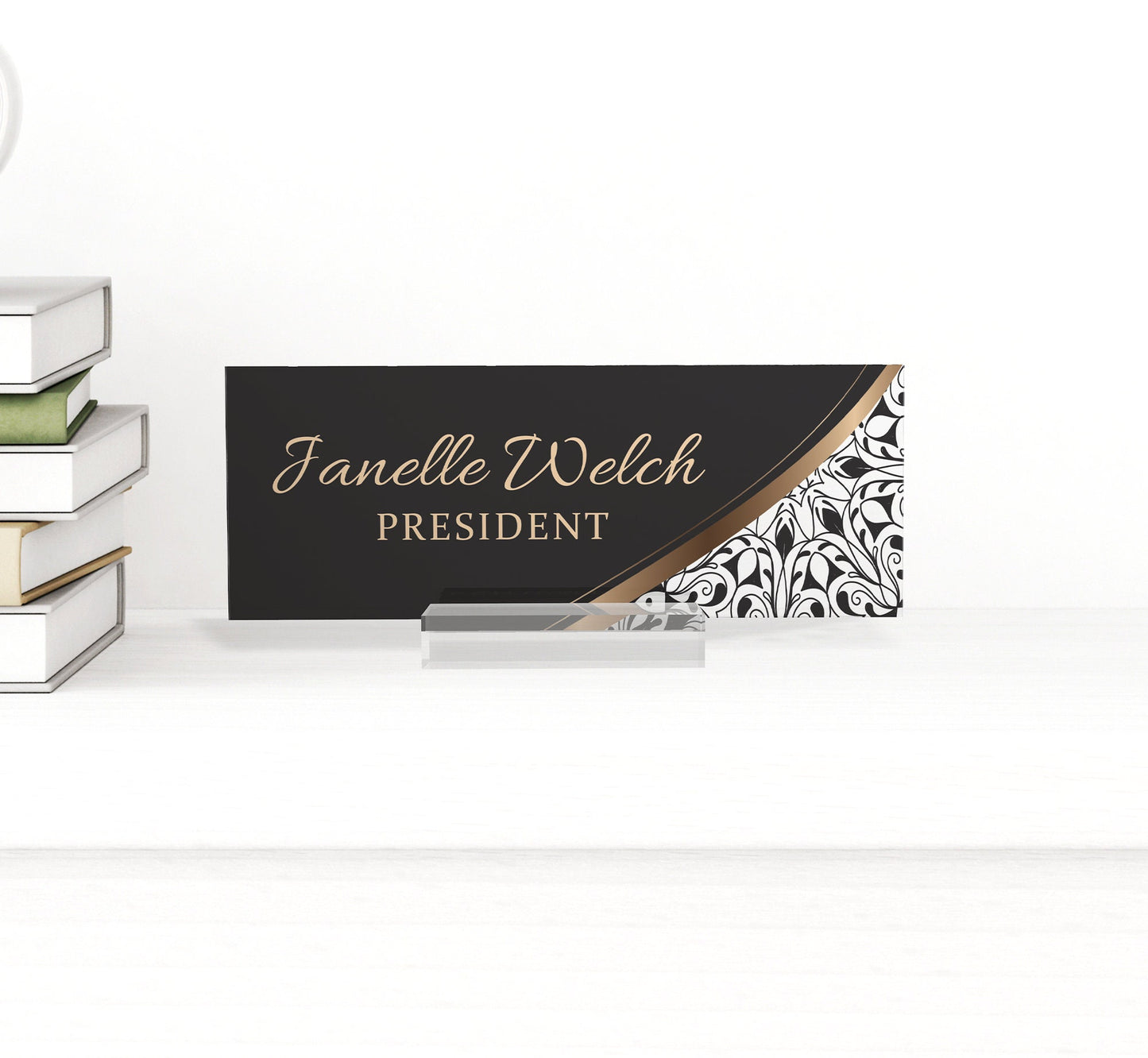 Personalized Name Plate for Desk, Clear Acrylic Glass Name Plate, Custom Office Decor, Flower Nameplate Sign, Personalized Gift