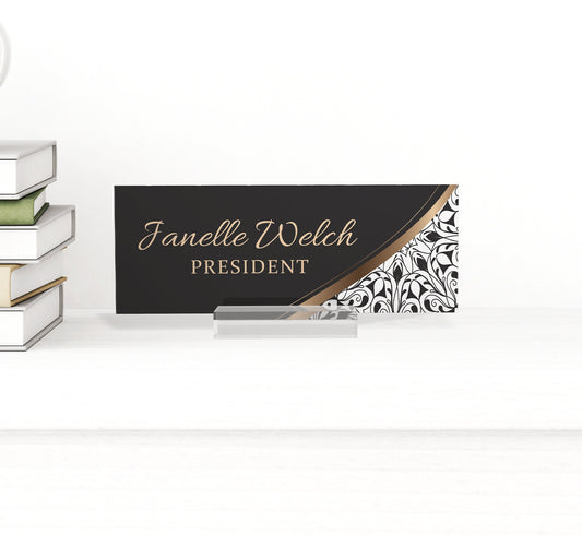 Personalized Name Plate for Desk, Clear Acrylic Glass Name Plate, Custom Office Decor, Flower Nameplate Sign, Personalized Gift