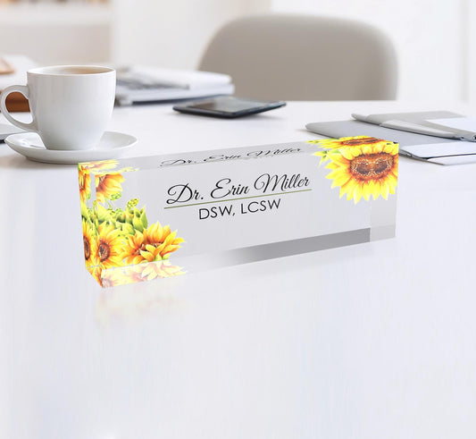 Custom Name Plate for Desk | Office Decor | Desk Nameplate | Personalized Gift | Acrylic Plaque | Gift for Women | Gift for Lady | Sunflower