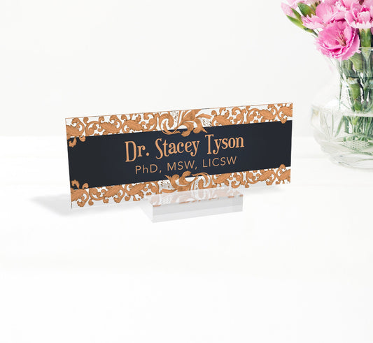 Personalized name plate, office desk gifts, name plate for graduation, glassacrylic, name plaque, nurse gift, gift new office, flower
