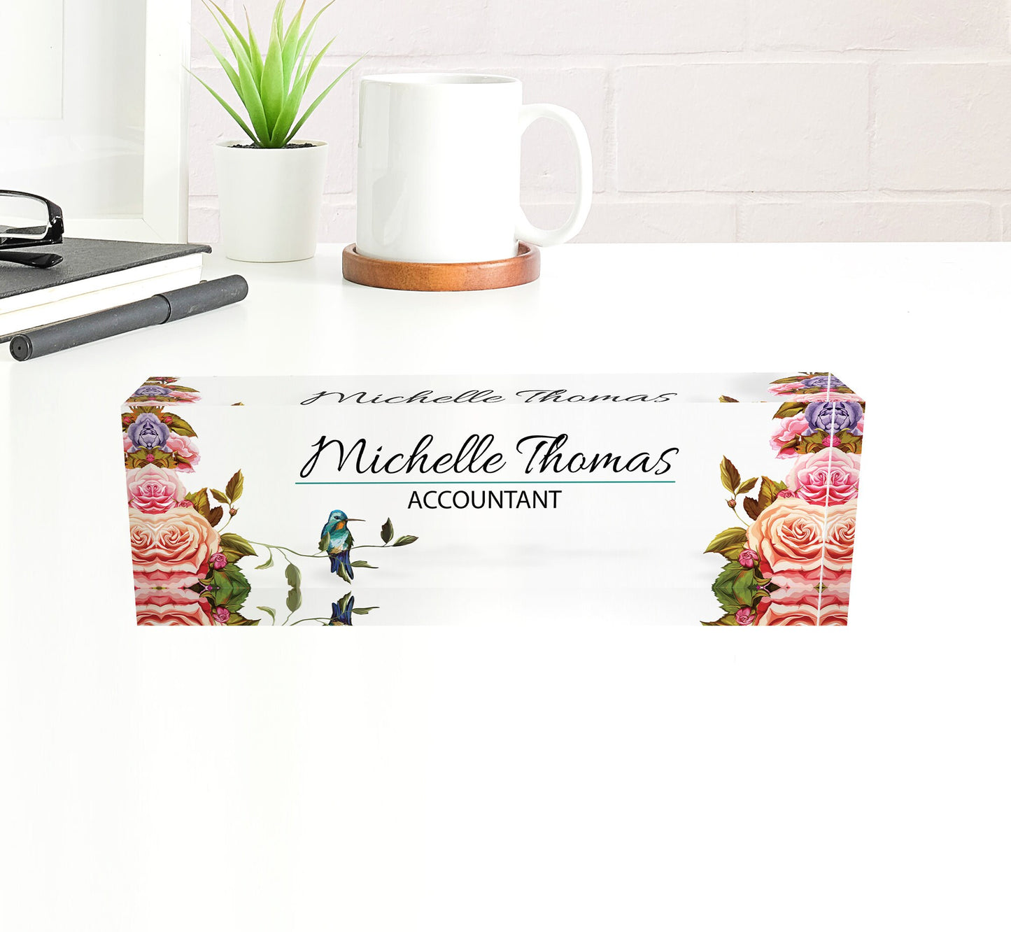 ARTBLOX | Custom Acrylic Name Plate Personalize Desk Plaque for Office Hospital Teacher Decoration Birds Design