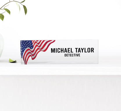 CUSTOM Name Desk Plate, Personalised Name Sign Plaque for Office Decor, Clear Acrylic Block, Coworker Teacher New Job PHD Secret Santa Gift