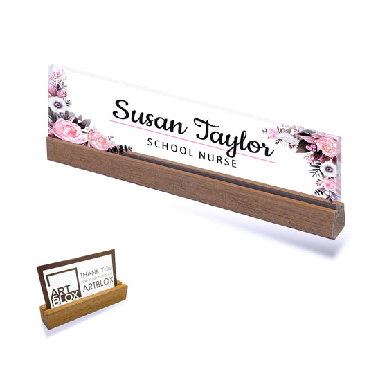Personalized name plate for desk, Custom name Sign, Office Decor, Rose Flower Clear Acrylic Name Plaque, Gift for Women
