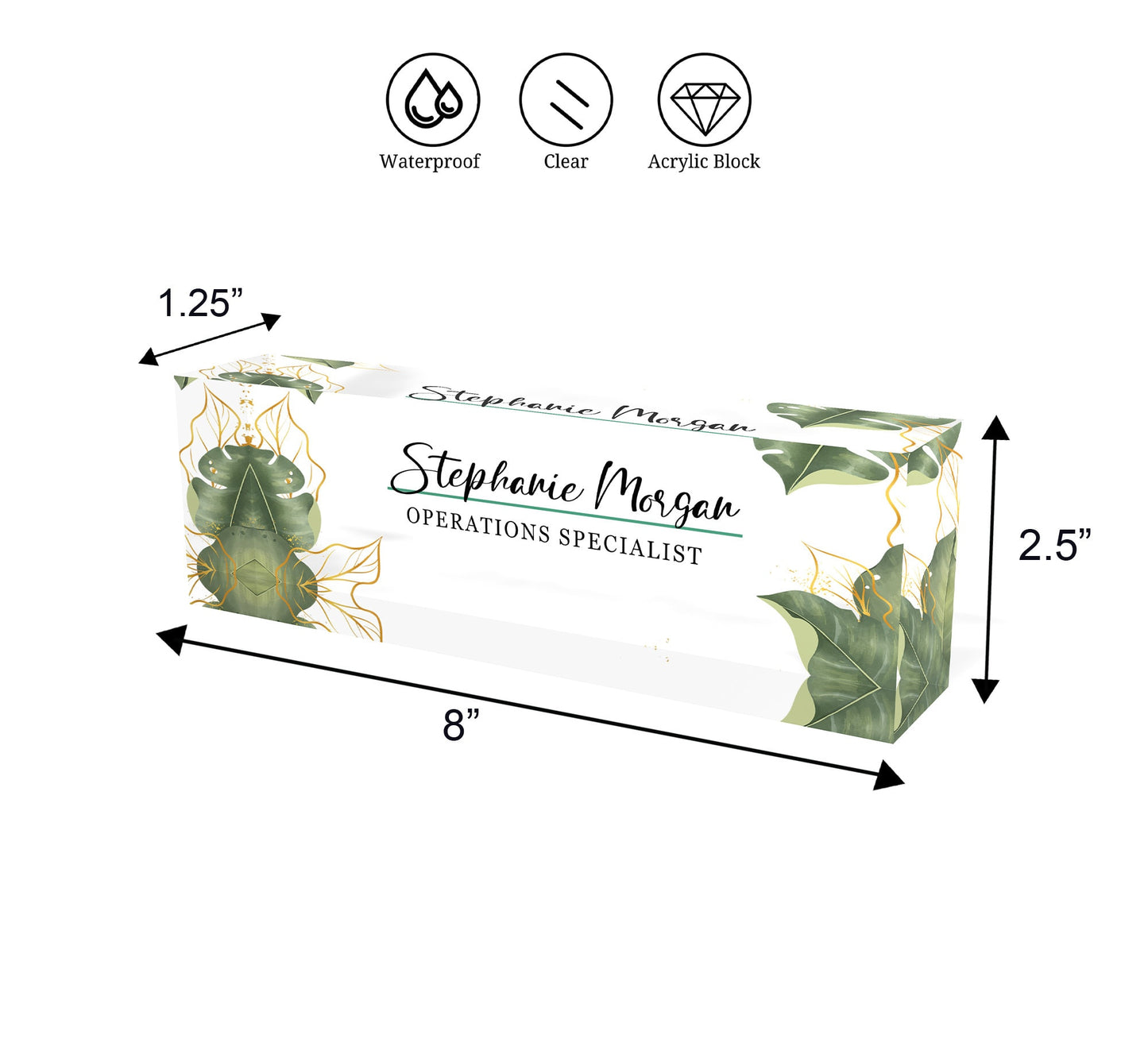 ARTBLOX | Acrylic Name Plaque for Desk, Personalized Name Plate for Desk, Desk Name Plaque, Gift Green Leaf