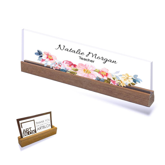Personalized Luxury Desk Name Plate | Wooden Desk Nameplate with Pen and Cardholder, Custom Desk Name Plate, Office Sign, Desk Sign