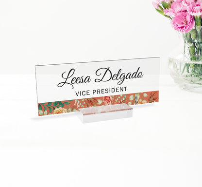 acrylic desk nameplate with wooden base, refined office essential, elevate your workspace