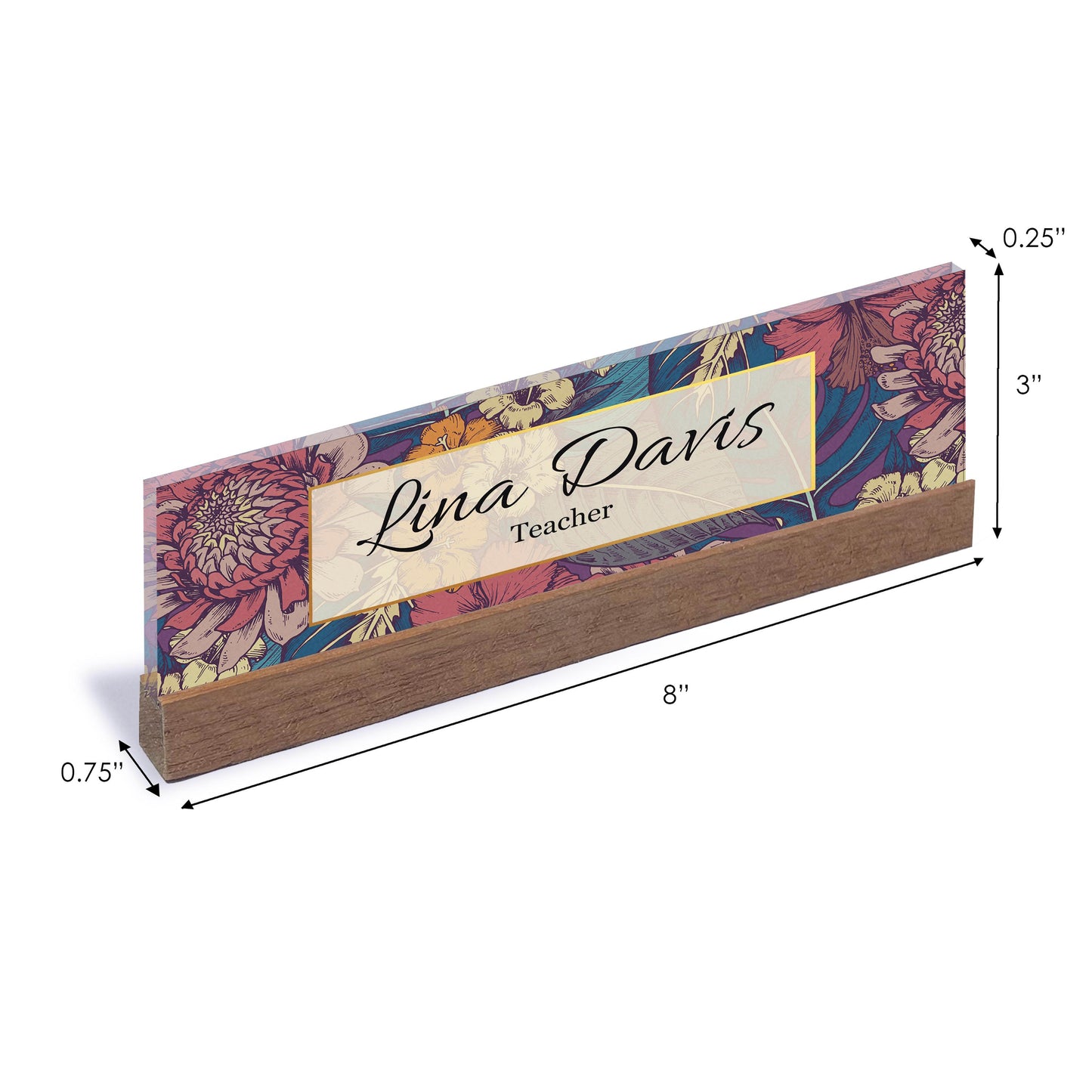 Custom Watercolor Floral Acrylic Name Plate | Acrylic Name Plates for Desks | Office Name Plate Sign | Glass Name Plates for Desks
