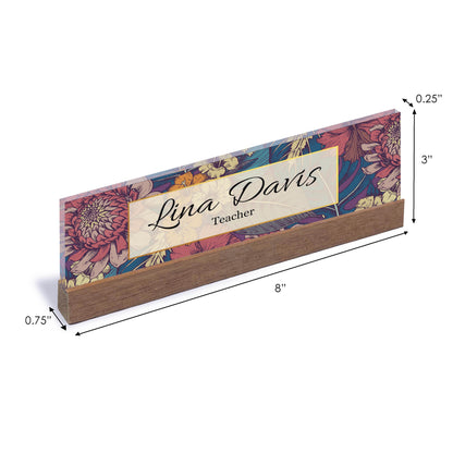 Custom Watercolor Floral Acrylic Name Plate | Acrylic Name Plates for Desks | Office Name Plate Sign | Glass Name Plates for Desks
