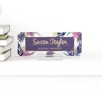Custom name sign,office desk name plate,wood and acrylic sign,advencement gift,namensschild