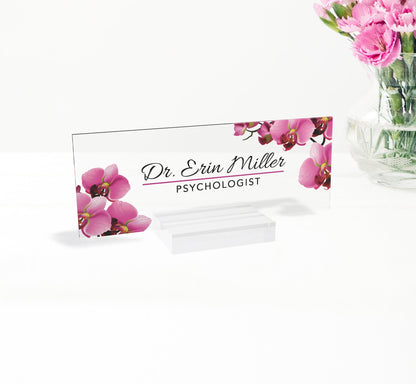 Office desk name plate | custom name plates made from glass-like acrylic | personalized desk accessory