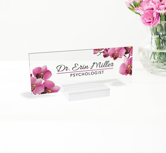 Office desk name plate | custom name plates made from glass-like acrylic | personalized desk accessory