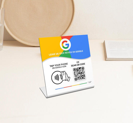 NFC Tag Google Review Stand - Digital Business Card to Boost Customer Reviews - Tap NFC & Scan QR code - Business sign holder review sign