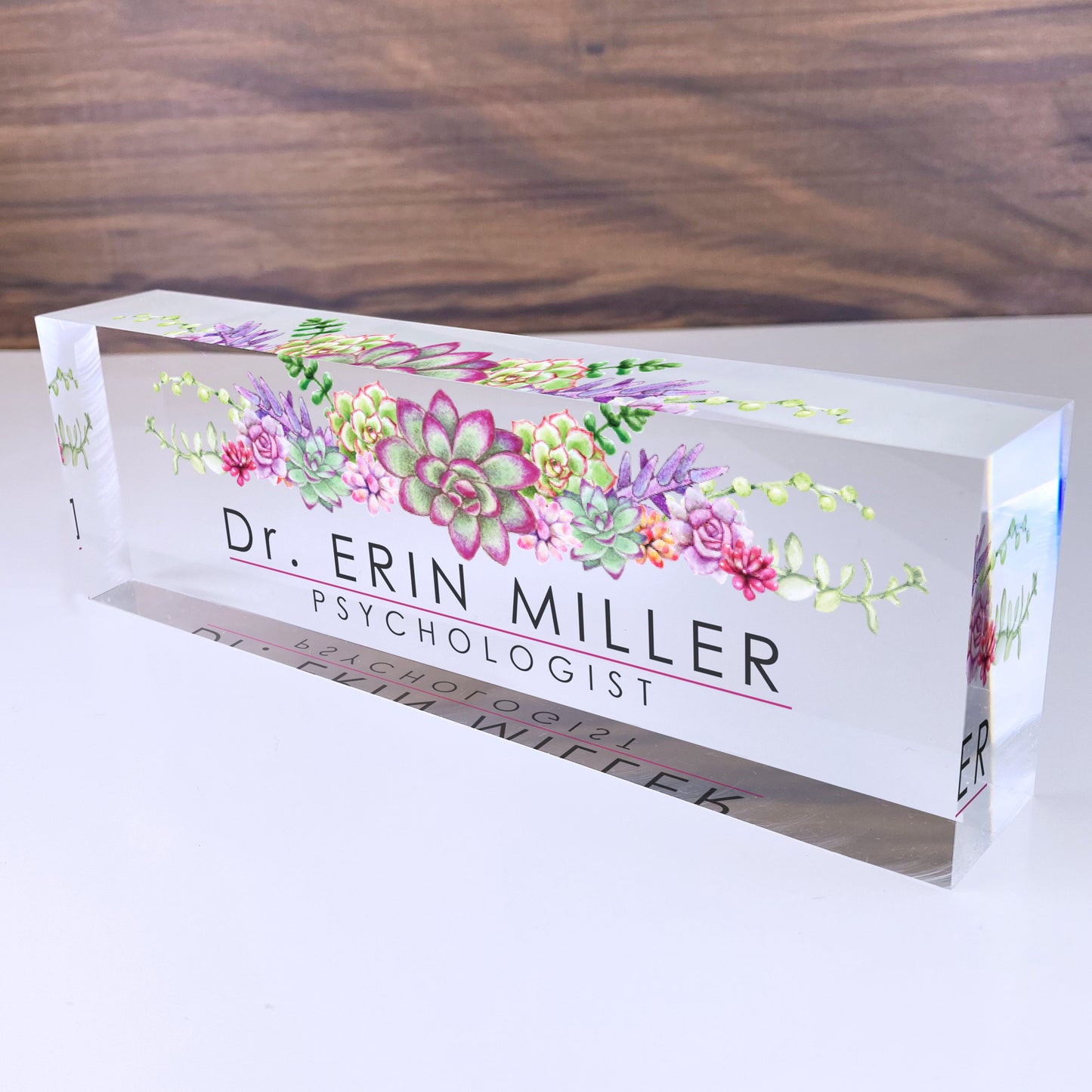 Artblox Office Desk Name Plate Personalized | Custom Name Plates for Desks | Flowers Designs On Clear Acrylic Glass | Office Desk Decor
