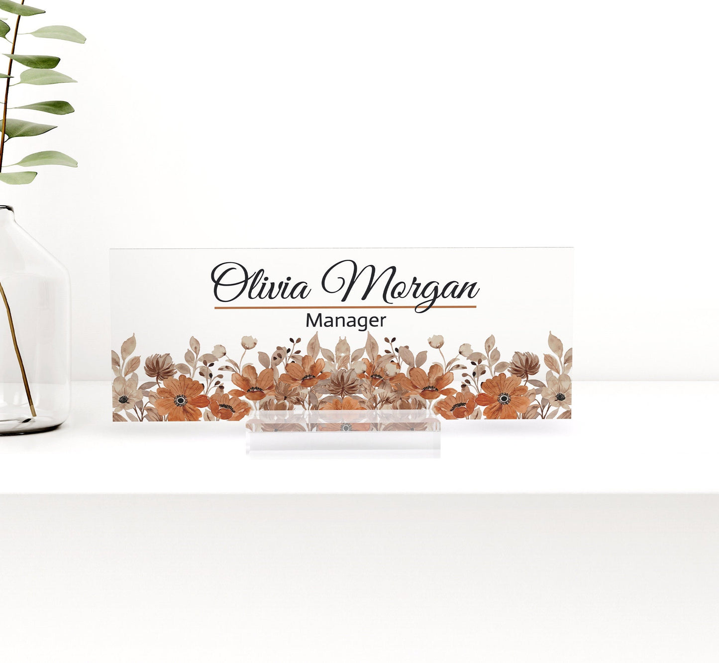 Artblox - Personalized desk acrylic plaque with wooden base, custom office decor nameplate sign, desk sign, gift for men