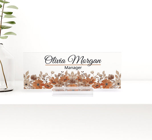 Artblox - Personalized desk acrylic plaque with wooden base, custom office decor nameplate sign, desk sign, gift for men