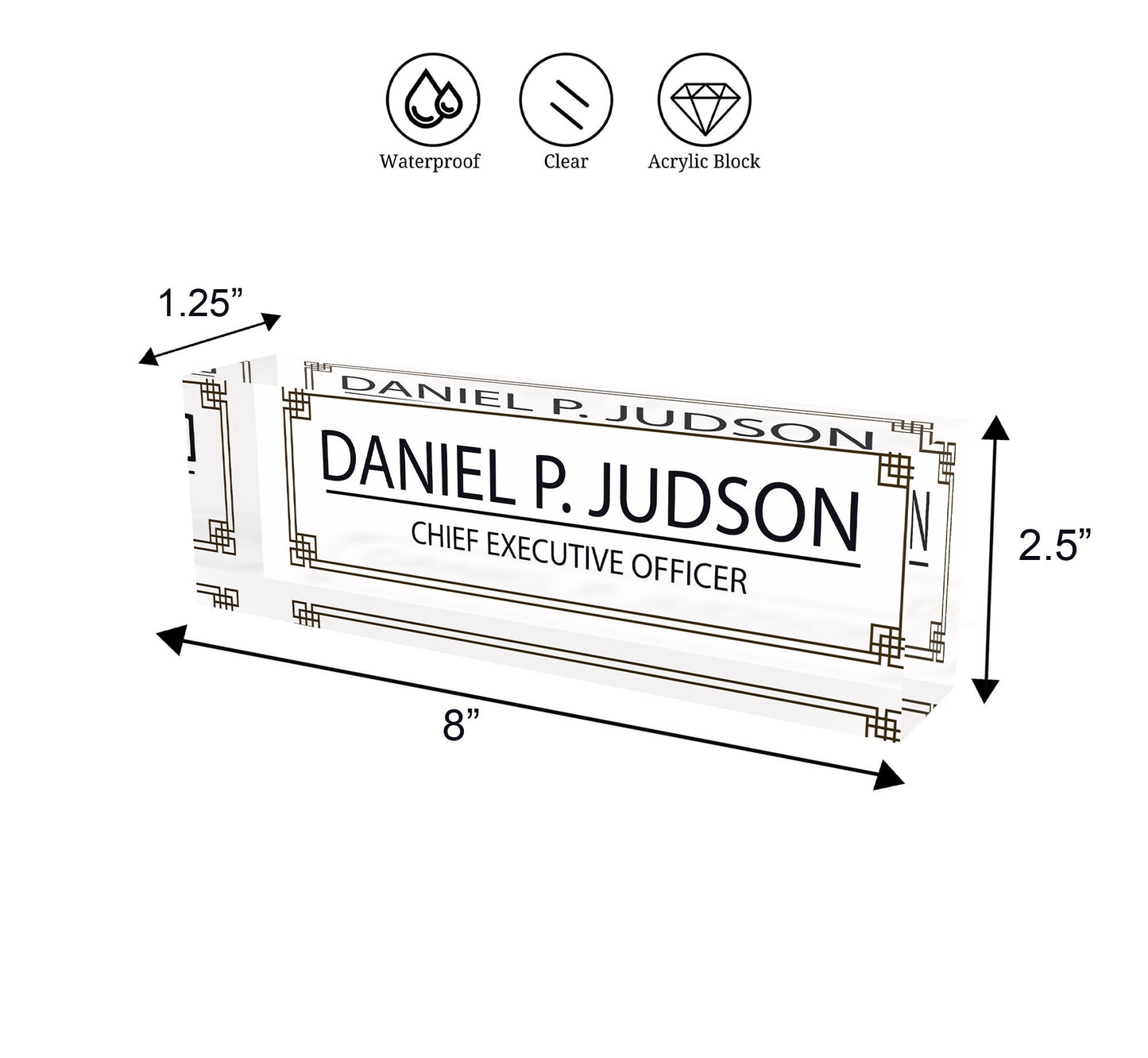 ARTBLOX | Custom Name Plates for Desk, Ideal Office Decoration for Men and Women, Clear Acrylic Desk Name Plate (8" x 2.5")