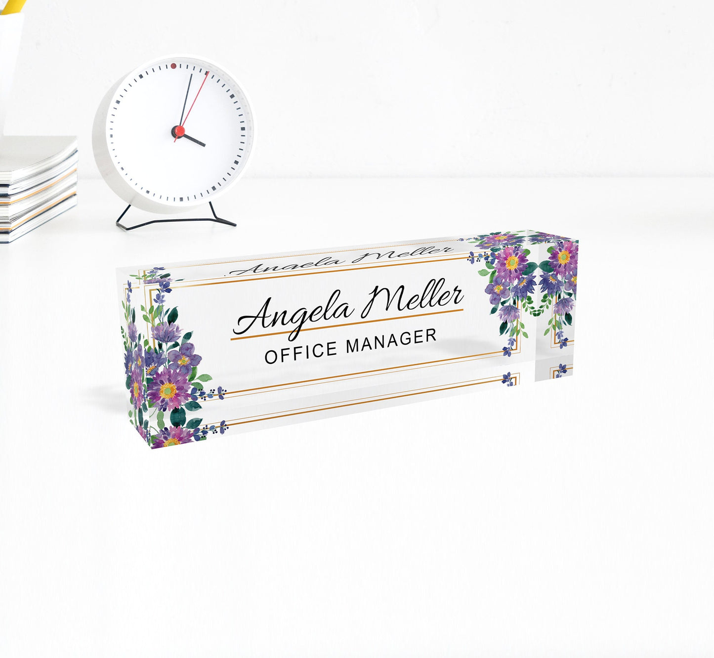 Flower Office Sign, Personalized Sign Plaque, Executive Acrylic Name Plate, Desk Name Plate, Office Name Plate, Office Gift, Name Sign