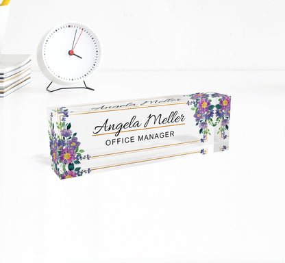 Flower Office Sign, Personalized Sign Plaque, Executive Acrylic Name Plate, Desk Name Plate, Office Name Plate, Office Gift, Name Sign