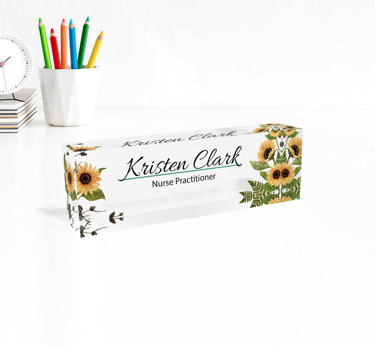 Teacher Name Plate for Desk, Office Name Plate with Flowers, Personalized Desk Sign, Business Gift, Custom Office Decor