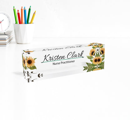 Teacher Name Plate for Desk, Office Name Plate with Flowers, Personalized Desk Sign, Business Gift, Custom Office Decor