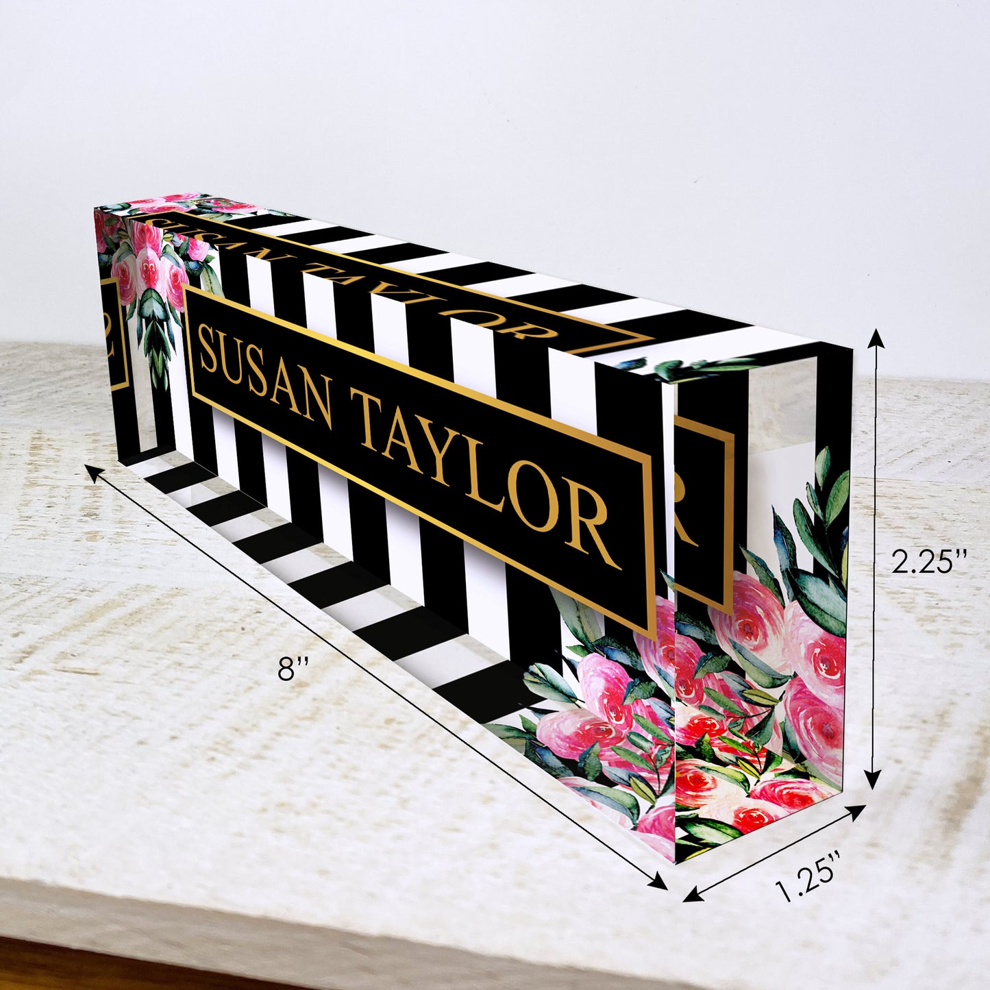 Personalized Desk Name Plate For Office Desk Roses Design On Acrylic Glass Cute Work Promotion Christmas Customized Gifts Office Decor