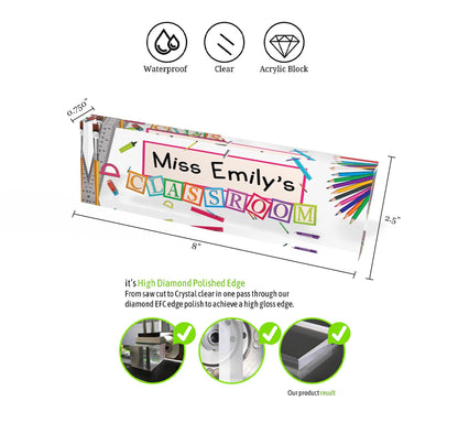Personalized Name Plate for Desk, Wild School Design On Clear Acrylic Glass, Custom Office Decor Nameplate Sign, Personalized Gift