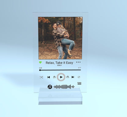 Personalized Acrylic Song Plaque, free Keychain, Music Playlist Plaque Gift, Custom Photo Print Glass, Gifts for him and her, Wedding Couple