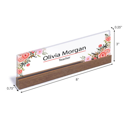 Executive Personalized Desk Name Plate, Custom Engraved Desk Sign, Plaque, Office, Flower Office Sign