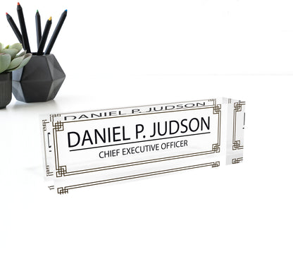 ARTBLOX | Custom Name Plates for Desk, Ideal Office Decoration for Men and Women, Clear Acrylic Desk Name Plate (8" x 2.5")